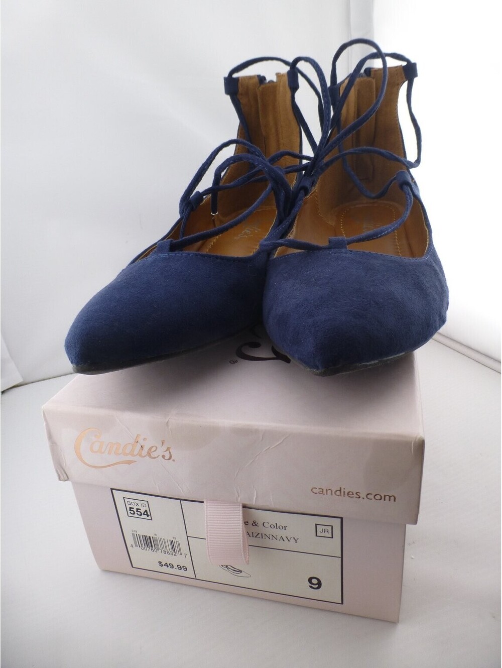 Candie's Women's Navy Blue Faux Suede Lace Up Pointed Toe Ballet Flats Sz 9 M11